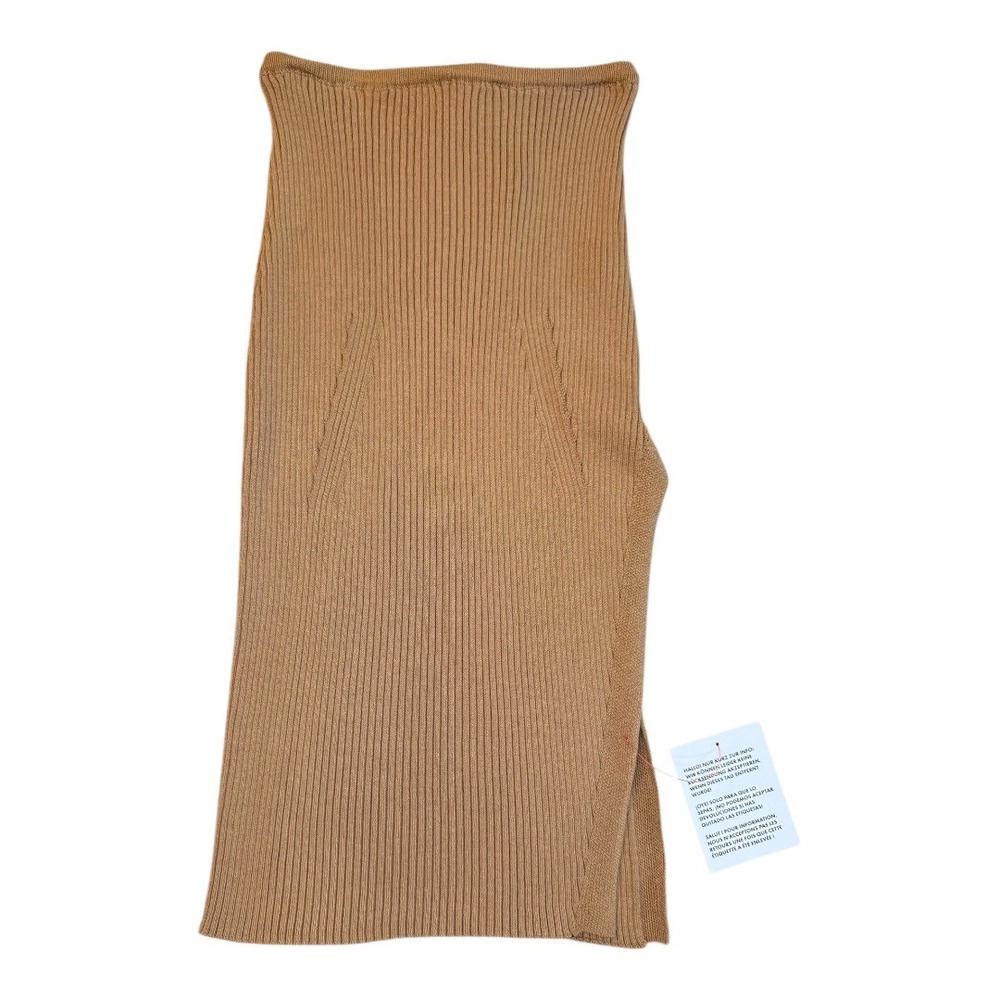 NEW Topshop Ribbed Midi Skirt Bodycon High Waist Slit ASOS Tan Size Small